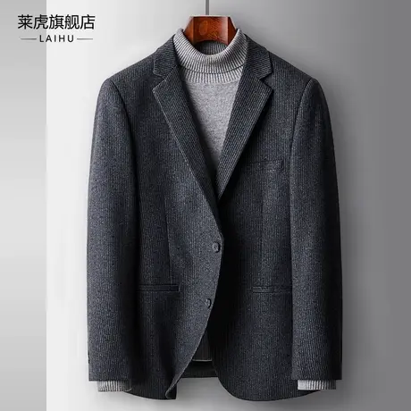 春秋季休闲小西服上衣新款商务百搭中年男士单件条纹呢子西装外套商品大图