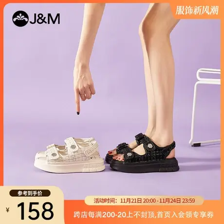 jm快乐玛丽2023夏季新款ins潮魔术贴小香风女鞋厚底增高网红凉鞋商品大图