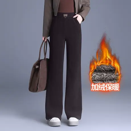 加厚加绒阔腿裤女冬季2023新款松紧腰垂感宽松直筒裤时尚休闲长裤图片