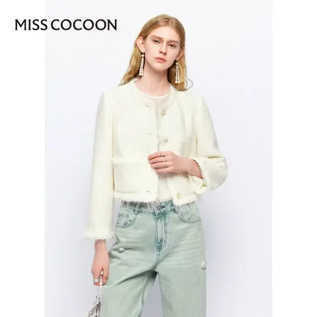 MISSCOCOON【繁花之境】24春新款法式名媛流苏嫩鹅黄小香风短外套商品大图