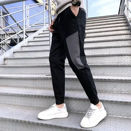 2023秋冬季新款男拼色休闲裤潮流潮牌加绒加厚帅气ins束腿裤卫裤商品大图