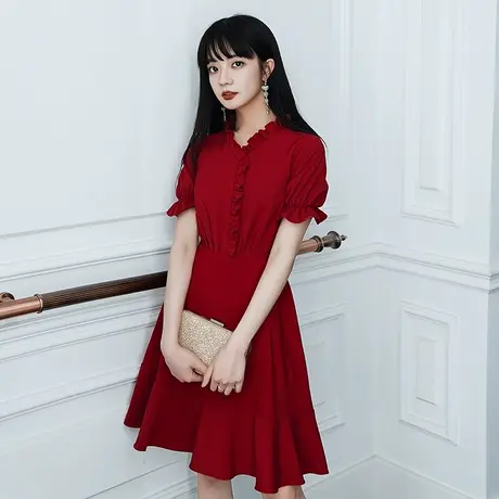 酒红色敬酒服新娘短款结婚小礼服裙女气质显瘦甜美小个子平时可穿商品大图