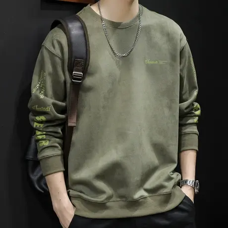 麂皮绒圆领加绒卫衣男秋冬男款衣服春季2024新款男士长袖男装大码商品大图