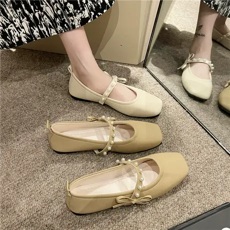 仙女风玛丽珍单鞋女2024新款春夏季百搭平底浅口方头低跟软底鞋子商品大图