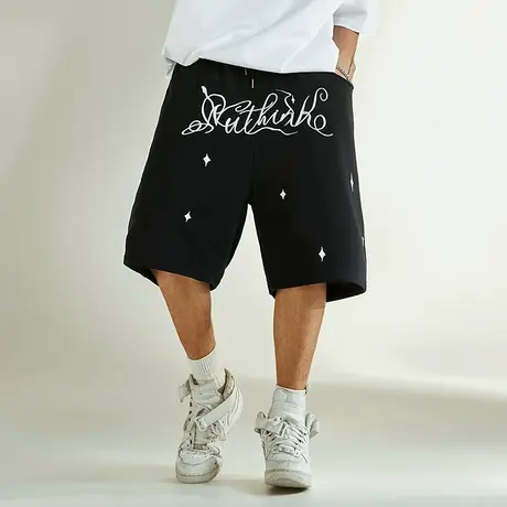 日系原宿风刺绣字母短裤男潮小众设计感直筒裤夏季国潮运动五分裤商品大图