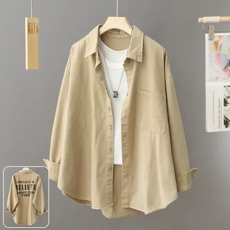 慵懒风中长款休闲衬衫外套女大码工装衬衣外搭2024年春季新款上衣图片