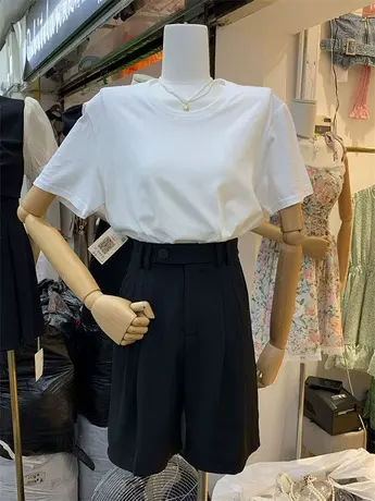 2024年夏季韩版净色韩国东大门日常百搭纯棉短袖修身套头T桖上衣商品大图