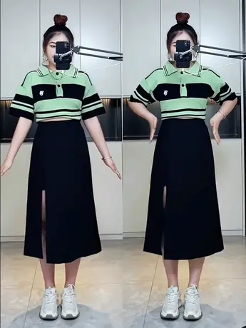 梨形身材开叉西装半身裙女夏季大码胖妹妹mm显瘦高腰a字中长裙裤图片