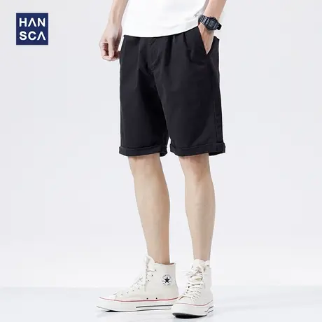 汉斯卡短裤男休闲夏季新款纯色水洗工装复古潮流宽松百搭五分裤子商品大图