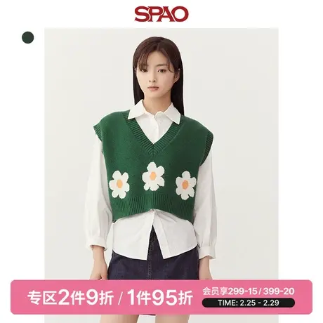 SPAO女士马甲春季新款V领短款撞花朵花针织背心SPKVD11S21商品大图