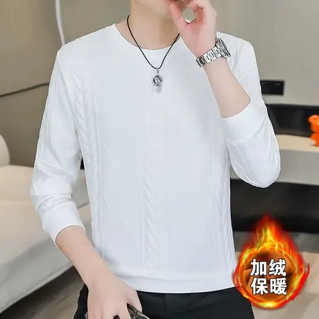 2024冬季新款男士加绒加厚卫衣加肥加大码长袖T恤保暖上衣打底衫商品大图