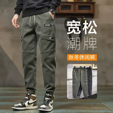 秋季男士高端设计感九分休闲裤子秋冬款军绿色束脚工装2023年新款商品大图