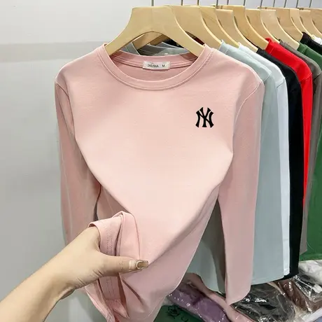 纯棉长袖t恤女春2024年新款圆领胖mm200斤打底衫冬内搭遮肚子洋气商品大图