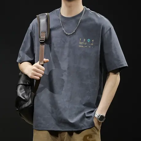 潮牌短袖t恤男士宽松大码夏季2024新款纯棉男款重磅男装云染体恤商品大图