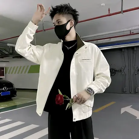 潮牌外套男春季2024个性轻熟简约高级感立领男装褂子宽松休闲夹克商品大图