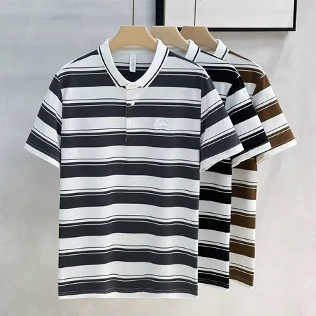 条纹短袖T恤男夏季薄款休闲翻领衬翻衫领男装百搭宽松青年POLO衫商品大图