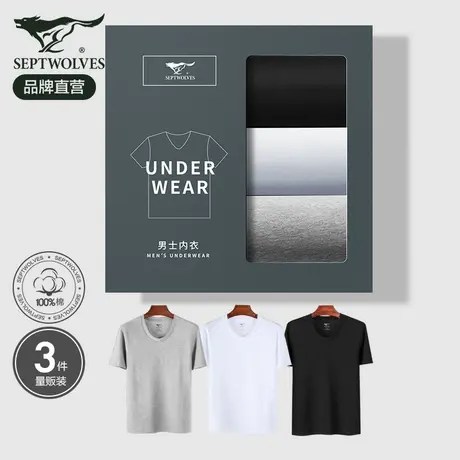 七匹狼短袖T恤男士纯棉夏季薄款宽松春秋打底夏天圆领白色体恤衫图片