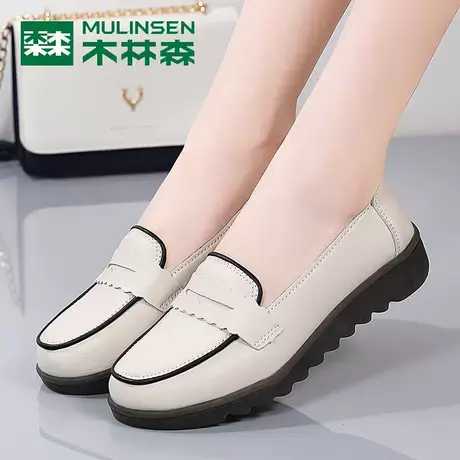 妈妈鞋女士小皮鞋女款牛筋底平底鞋子女鞋休闲鞋女2024新款真皮软图片