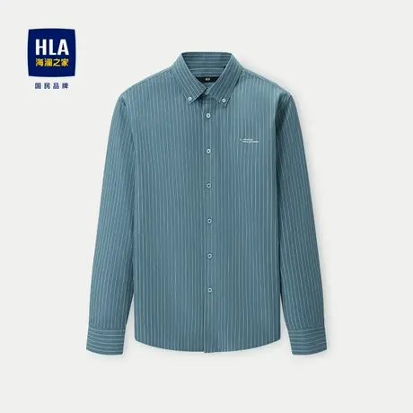 HLA/海澜之家扣领长袖休闲衬衫23秋季新款条纹柔软亲肤有型衬衣男商品大图