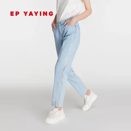 [棉感汉麻牛仔]EP雅莹女装 开叉烟管裤 浅色牛仔裤 2023新款J603A图片