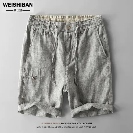 日系复古休闲宽松亚麻短裤男2023夏季薄款透气工装沙滩五分中裤商品大图