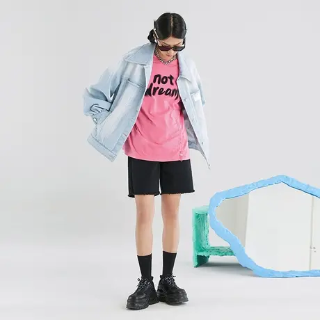 omont蛋挞家 复古宽松灯笼袖渐变水洗牛仔外套女长袖浅色夹克春秋图片