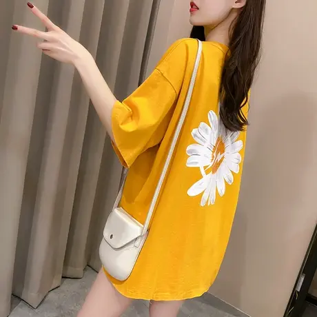 纯棉短袖T恤女装宽松2023年新款秋季洋气中长款设计感打底衫爆款商品大图