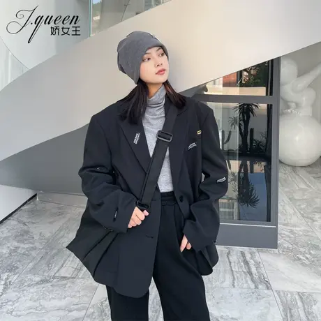 黑色西装外套女2023秋季体闲oversize宽松廓形高级感气质阔版西服图片