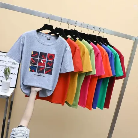 短袖女2023年夏季白色短袖t恤女宽松韩版棉纯色半袖上衣ins体恤潮商品大图