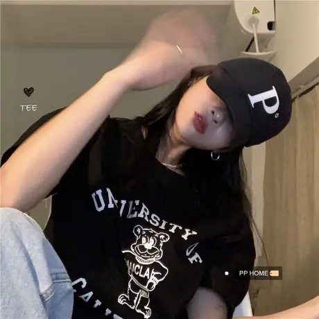 古着盐系设计感小众短袖T恤女2023夏季新款学生韩版潮ins宽松上衣商品大图