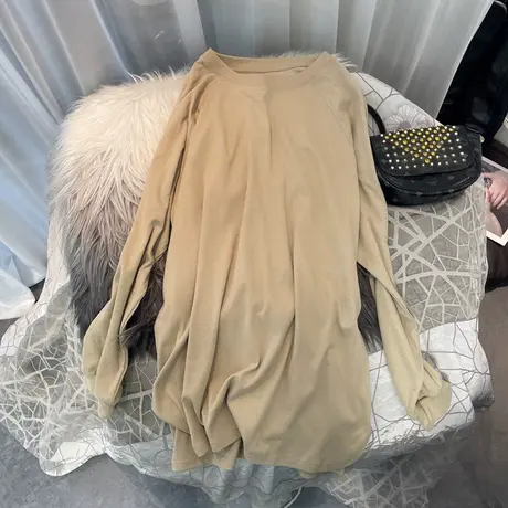 遮臀加厚纯色春秋打底衫女韩国宽松简约时尚磨毛宽松显瘦保暖T恤商品大图