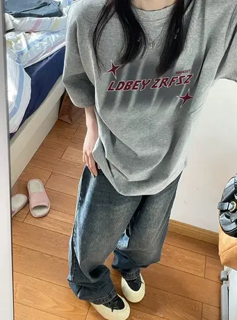 纯棉短袖t恤女夏小个子高级感潮牌美式复古宽松半袖上衣oversize商品大图