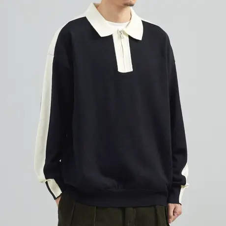 韩版长袖Polo领男士毛衣潮牌秋季英伦休闲帅气上衣翻领撞色针织衫图片