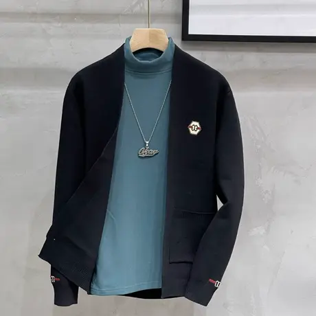 轻奢刺绣针织衫男士开衫秋季新款外穿青年男装休闲宽松外套潮上衣商品大图