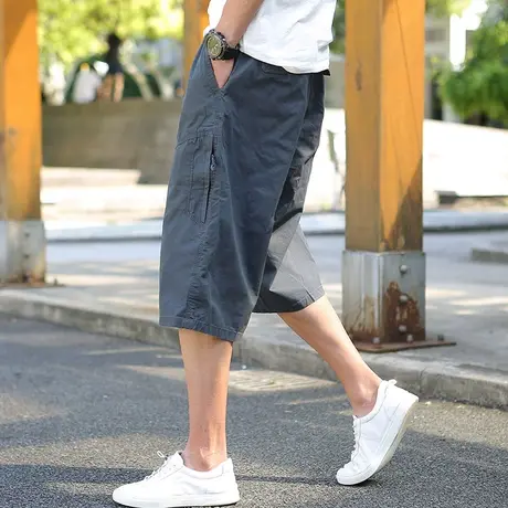 工装裤男夏季薄款七分短裤休闲宽松中裤纯棉男生加大码夏天薄裤子商品大图