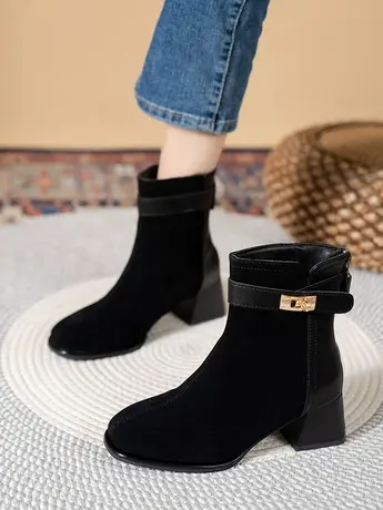 2023年新款秋冬季短靴女百搭高跟女靴粗跟洋气今年流行的靴子单靴商品大图