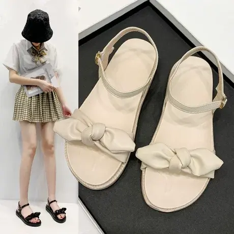 少女凉鞋女夏天外穿2023年新款厚底百搭小清新配裙子蝴蝶结凉鞋图片