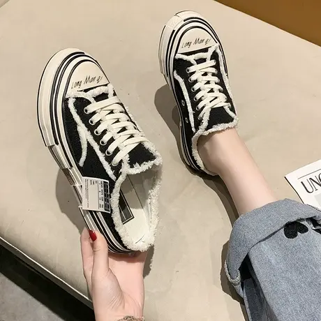 半拖鞋女帆布鞋2023年新款乞丐网红同款厚底增高夏季薄款一脚蹬女图片