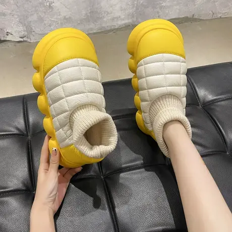 踩屎感棉拖鞋女士包跟冬季厚底加绒可外穿保暖室内家居女防水棉鞋商品大图