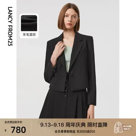 朗姿羊毛气质修身设计感西装短款女职业2023春季新款时尚洋气外套图片