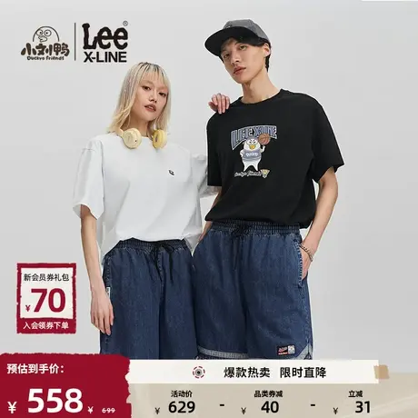 【小刘鸭联名】Lee24春夏新品轻薄中蓝色男女同款牛仔短裤凉凉裤商品大图