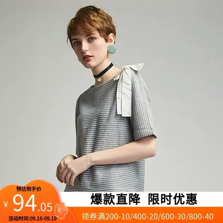 艾格2022夏季新款短袖时尚洋气宽松条纹圆领t恤上衣女士Y2033商品大图