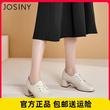 卓诗尼厚底小皮鞋女2022秋季新款英伦风系带高跟鞋jk粗跟复古单鞋商品大图