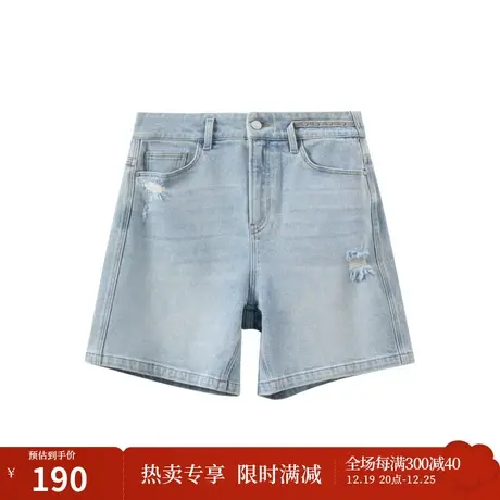 【商场同款】茵曼直筒阔腿牛仔短裤2023秋季女装新款高腰显瘦热裤图片