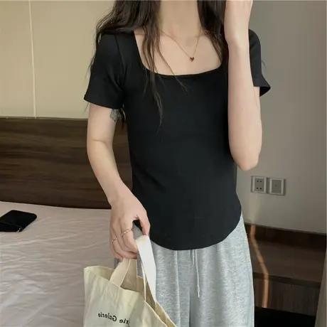 不规则短袖t恤女夏季2023年新款韩版设计感小众修身短款上衣ins潮商品大图