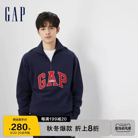Gap男女装秋季2023新款LOGO高领碳素软磨抓绒卫衣804509宽松上衣图片