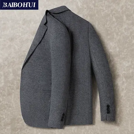 灰色千鸟格西服外套男士新款春季修身时尚百搭商务单件小西服上衣图片