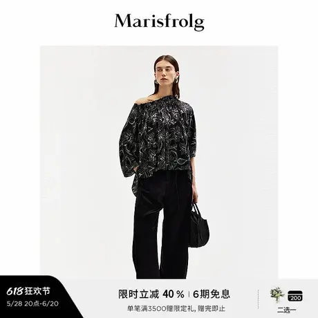 【艺术家灵感】玛丝菲尔夏季时尚连肩领口抽褶娃娃衫上衣图片