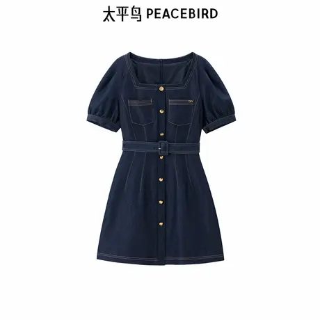 太平鸟方领收腰休闲潮流时尚短裙泡泡袖收腰连衣裙连衣裙图片