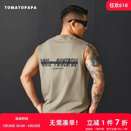 TOMATOPAPA背心男2025夏美式休闲圆领无袖体恤坎肩宽松印花汗背心图片
